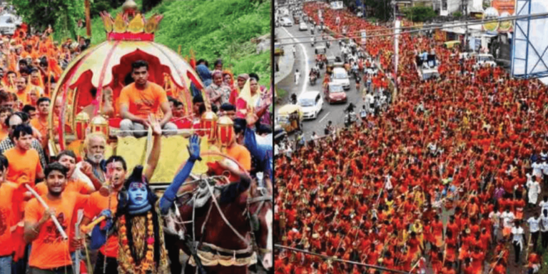 The Kanwar Yatra takes place during the Hindu month of Shravan (July-August), a period considered highly auspicious for worshipping Lord Shiva